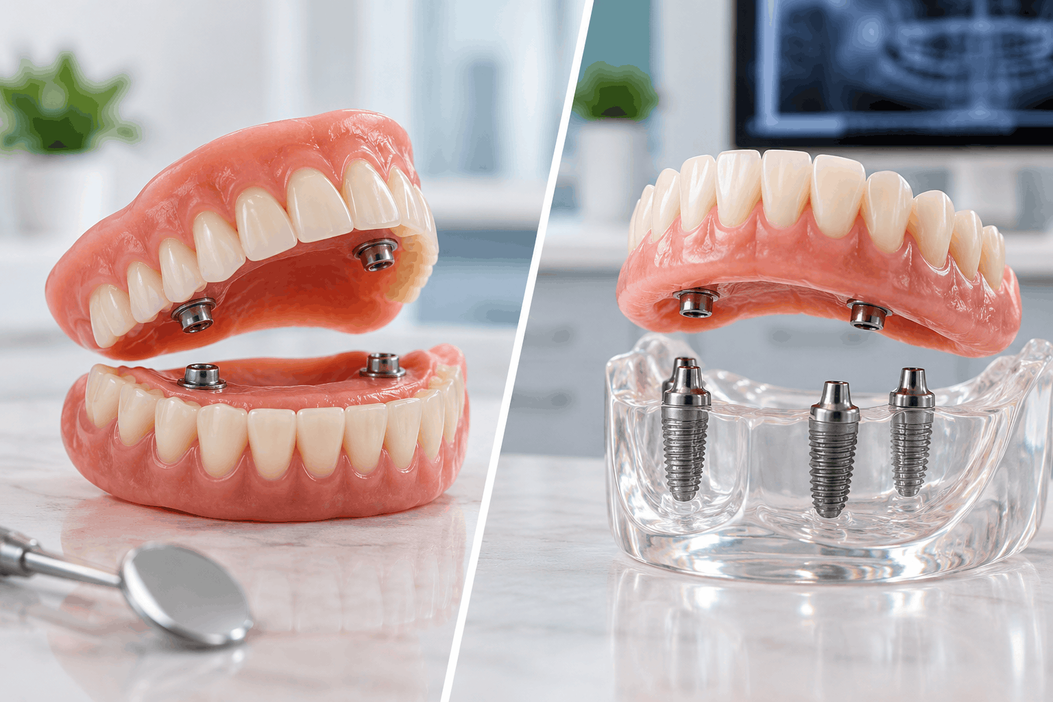 snap on vs implant supported dentures